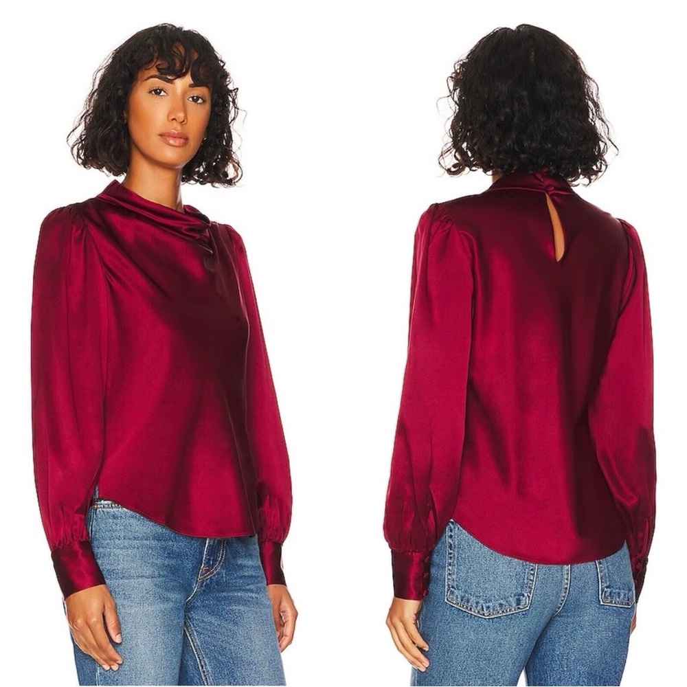 Veronica Beard Women Size 00 Cabernet Shane Blouse Silk Cowl‎ Neck Long Sleeve